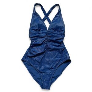 Shade & Shore Blue Metallic Padded One Piece Swimsuit Womens Size XS NWT